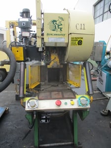 15 Ton, Benchmaster, OBI pneumatic punch press, 3" stroke, single crank, flywheel, OSHA controls