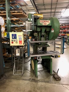 32 Ton, Federal #32, OBI Double Crank Back Gear Press, 3" stroke, 9.5" shut Height, 15" x 24" bed, 30-70 SPM