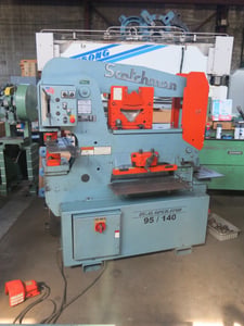 6" x 6" x 1/2" Scotchman #DO-95/140-24M, Dual Operator Hydraulic Ironworker, 95 Ton, 15-38 SPM, 10 HP