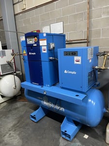 175 psi, Compair #LFR1A 175, rotary screw air compressor, 15 HP, air dryer, air tank, 015