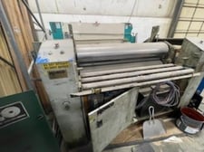 62" Monco #TB-60, Hot Top & Bottom Panel Laminator, 1-1/2" Max Part Thickness, 14" Rollers, 25-106 FPM, 5 HP