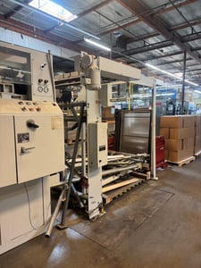 49" Maxson, Rotary Sheeter, shaftless floor pick-up unwind, 60" diameter, 49" x 69" max sheet