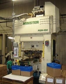 110 Ton, Minster #P2H-100-39x31-FW, Straight Side Double Crank Press, 1.5" Stroke, 450 SPM, 39.4" x31.5" Bed