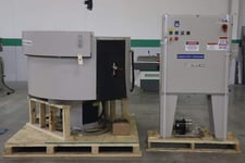 10 cu.ft. Almco #OR-10V, round bowl vibratory finisher, 5 HP, automatic lubrication, sound enclosure