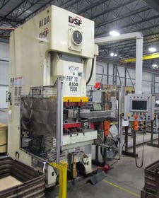 165 Ton, Aida #DSF-C1-1500A, Servo gap frame press, 7.9" stroke, 15.75" Shut Height, 3.9" adjustment, 46.1" x
