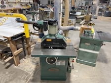Grizzly #G1026, shaper, 3 HP, 7,000/10,000 RPM, 220 V., w/ Bridgewood 3-Roll Power Feeder
