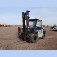 8,000 lb. Komatsu #FG45-TC-5, forklift, 2-stage mast, fork positioner, enclosed cab, 6,340 hours, 1990