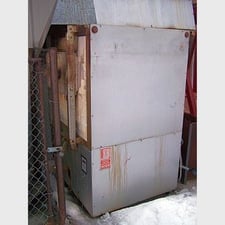 18" width x 22" D Estrin #GA16228, gas fired assay furnace, 350,000 BTU, 22" L x 18" width tray, electronic