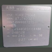 25 KVA 24940GRDY/14400 Primary, 240/120 Secondary, ABB #1LUJ, Distribution Transformer 1 Phase