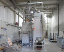 Guyson #TR-900, Conveyor Blast Cabinet/Shot Blast Machine, (6) rotating top blast guns, (2) stationary side