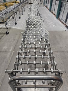 Large lot of Carton Flow Racks, 8 ft cross beams, conveyors