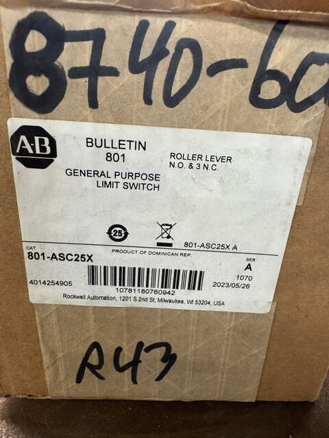 Allen-Bradley General Purpose Limit Switch 801-ASC25X 600V AC/DC