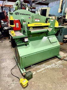 5" x 5" x 1/2" Piranha #P-90, Hydraulic Ironworker, 90 Ton, 4-7/8" stroke, 10 HP, 10" throat, w/ tooling, 1994