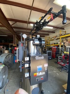 15 HP Fulton Classic #FB-015-A, vertical tubeless steam boiler, 150 psi, like new, 2019
