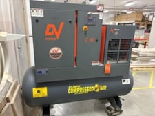 39 cfm, 145 psig, DV Systems #C10TD, rotary screw air compressor, 10 HP, 120 gallon tank & refrigerated air