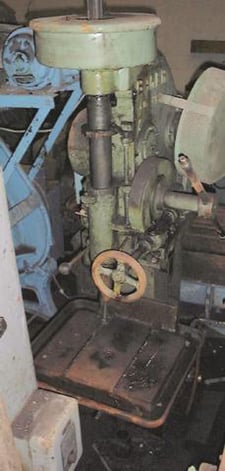 2" Baker #217, single spindle column drill, power down-feed, #4-5 MT, 23-1/2" x 18" T-slot table, USA