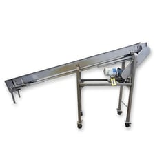 8" wide x 9' long, Intralox Stainless Steel inclined belt conveyor, flush grid nub top, 1" cleats, 15°