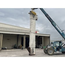 Mild steel bucket elevator, 7" x 5" HDPE buckets, 20' discharge, 25' overall, 8" x 8" disch. flange, 5 HP
