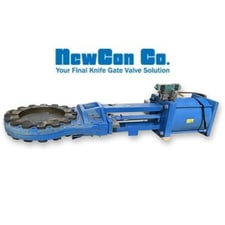 16" Newcon, knife gate slurry valve, ductile iron A536 body, 2205 Stainless Steel gate, urethane liner, 14"