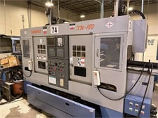 Takamaz #XW-180, CNC lathe, 8" turning diameter, 8" machining length, 2" bar, Fanuc 21T, chip conveyor, 2007