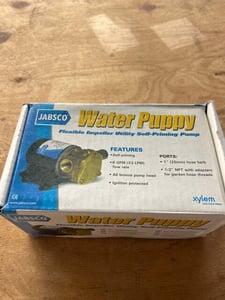 Jabsco #18670-0123, flexible impeller water pump, 1/2" NPT internal, 1" hose barb, 4 PSI