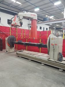 IGM, RTi-456-S, dual station robotic weld cell, 45' robot travel, 13,200 lb. positioner capacity, Miller Auto