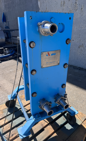 APV, Portable Stainless Steel Plate Heat Exchanger, 12" x 36" plates, sanitary clamp, carbon steel frame