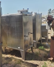 529 gallon Vinquip, Stainless Steel Tote Tank, 48" x 48" square, top & side bottom manways, side bottom