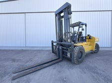 30000 lb. Komatsu #FD160E-8, forklift, 145" lift, Komatsu 6 cyl engine, pneumatic tires, 2-stage mast, 2014