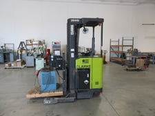 4000 lb. Clark #NPR20, electric standing reach forklift, 210" lift height, 3-stage mast, 24 V.