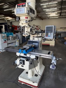 Jet #JTM-4VS, vertical mill, 9" x49" table, 34" X, 12" Y, 3 HP, 60-4,200 RPM, R-8, 230/460 V., 3 Ph.