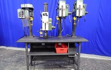 4 spindle drill press station, 22", 5" x 72" table, 0.5 HP, 1140 RPM