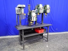 4 spindle drill press station, 22", 5" x 72" table, 0.5 HP, 1140 RPM