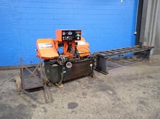 24" x 10" Cosen #AH-250H, horizontal band saw, digital display, 3 HP, w/roller conveyor, 2003