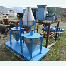 21" x 25" 3-Part Cyclopack, 4" Victaulic infeed & outfeed, 19" cone, on 70" x 40" fork base