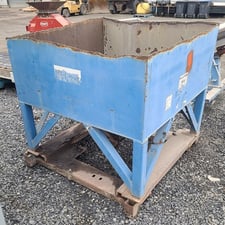 32 cu. ft. Square Steel Feed Hopper, 4' x 4' x 21" deep, 6" diameter discharge with gate valve, on skid