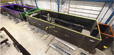 OTC #FBD-6L, 6-Axis Robotic Welding Cell, 60" x 30" weld table, 35' x 13' weld cell size, 26' slide length