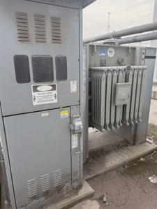 750 KVA 12470 Primary, 575Y/332 Secondary, General Electric, pad mounted transformer, oil filled