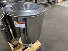 Stainless steel material hopper machine mount 23" dia x 38" tall, with sightglass, new
