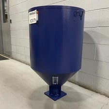 24" dia x 39" high feed throat mounted material hopper, with lid & sightglass, new