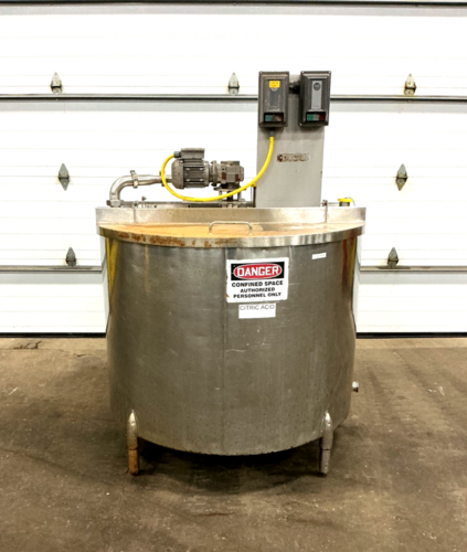 250 gallon 304 Stainless Steel mixing tank, 48" dia. x 34" straight wall, 1/2 HP, 1700 RPM, 230/460 V.