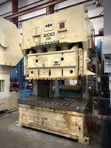 220 Ton Komatsu #OBW200-2, Back Geared OBI Press, 94.5" x33.5" bed, 9.8" stroke, 19.7" die, 30-50 SPM, 4.7"
