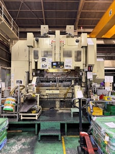 100 Ton, Asahi Seiki #TM-11, transfer press, 127mm stroke, 550mm Shut Height, 25 stations, 75mm Pitch, 10-50