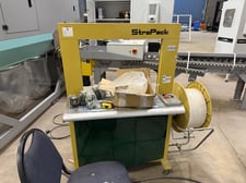 StraPak #SQ-800, Automatic Arch Strapping Machine, 15" x 18' Cameron belt driven roller infeed conveyor, PLC