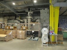 L S Industries, conveyor shot blast machine, 60" x 36" opening, 6 blast wheels, 20 HP per wheel, overhead