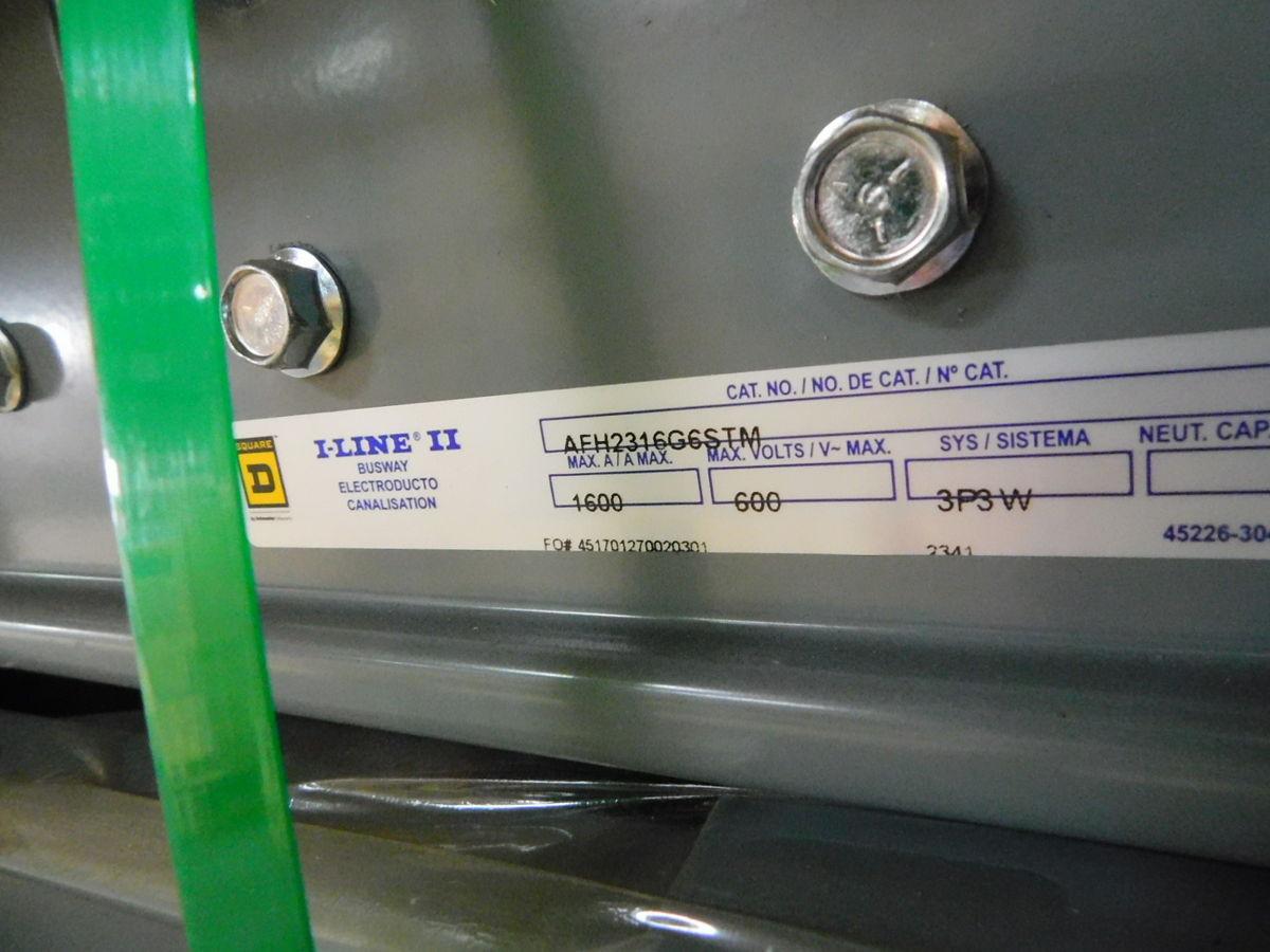 1600 Amps, Square D AFH2316G6STM, i-line ii feeder, 600 Volts, 3P3W, 6 Ft. sections (15 available)