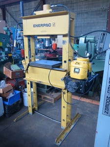 50 Ton, Enerpac #IPE5010, hydraulic press, 28-1/2" between housing, 13" stroke, 120 V.