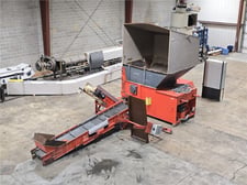 Weima #WLK-15, 59" x 59" V-rotor shredder, 120 HP AC motor, 15" diameter rotor, 90 RPM, serrated ram, 460 V.