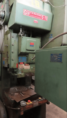75 Ton, Bliss #C-75, OBI press, 6" stroke, 15" Shut Height, 13" throat, 19" open, 45 SPM, 36" x24" bed, power