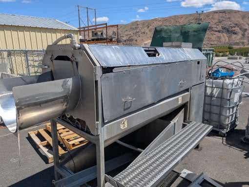 Vanmark, Single-Drum Produce Washer/Scrubber/Peeler, Stainless Steel, hopper-style feed chute, rotary drum w/